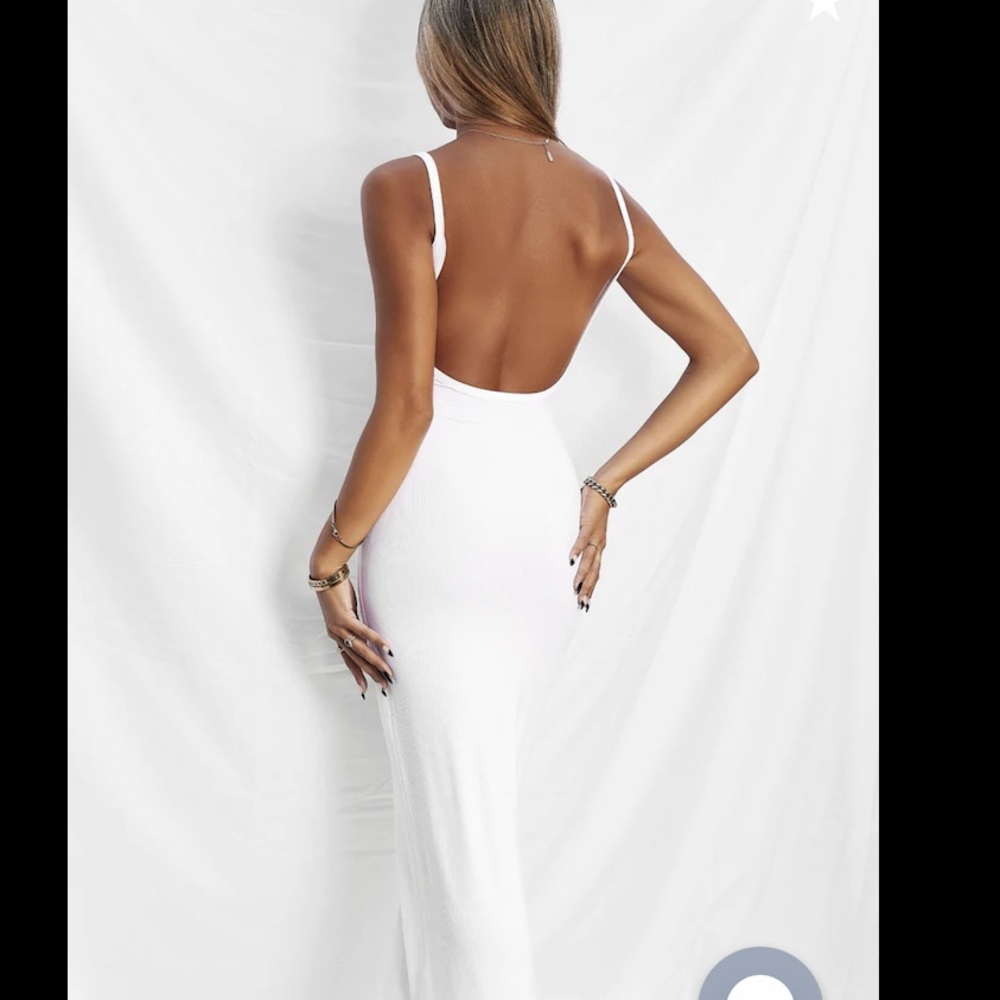 All Things Golden Ribbed Low Back White Midi